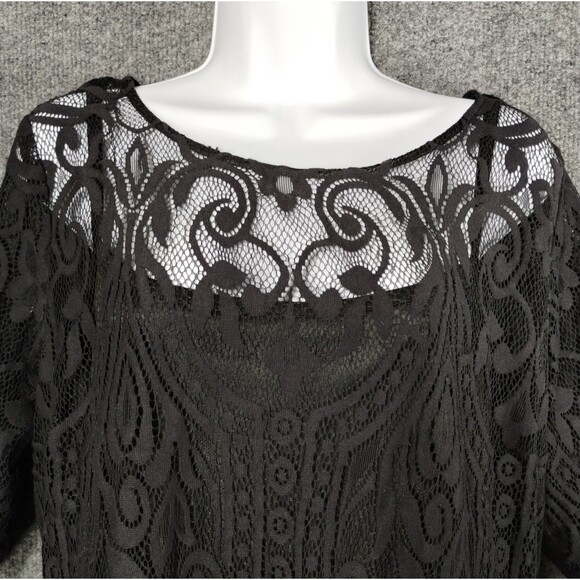 Black Lace Dress XL Knee Length Lined Witchy Goth Dark Renaissance Knee Length - Picture 5 of 13